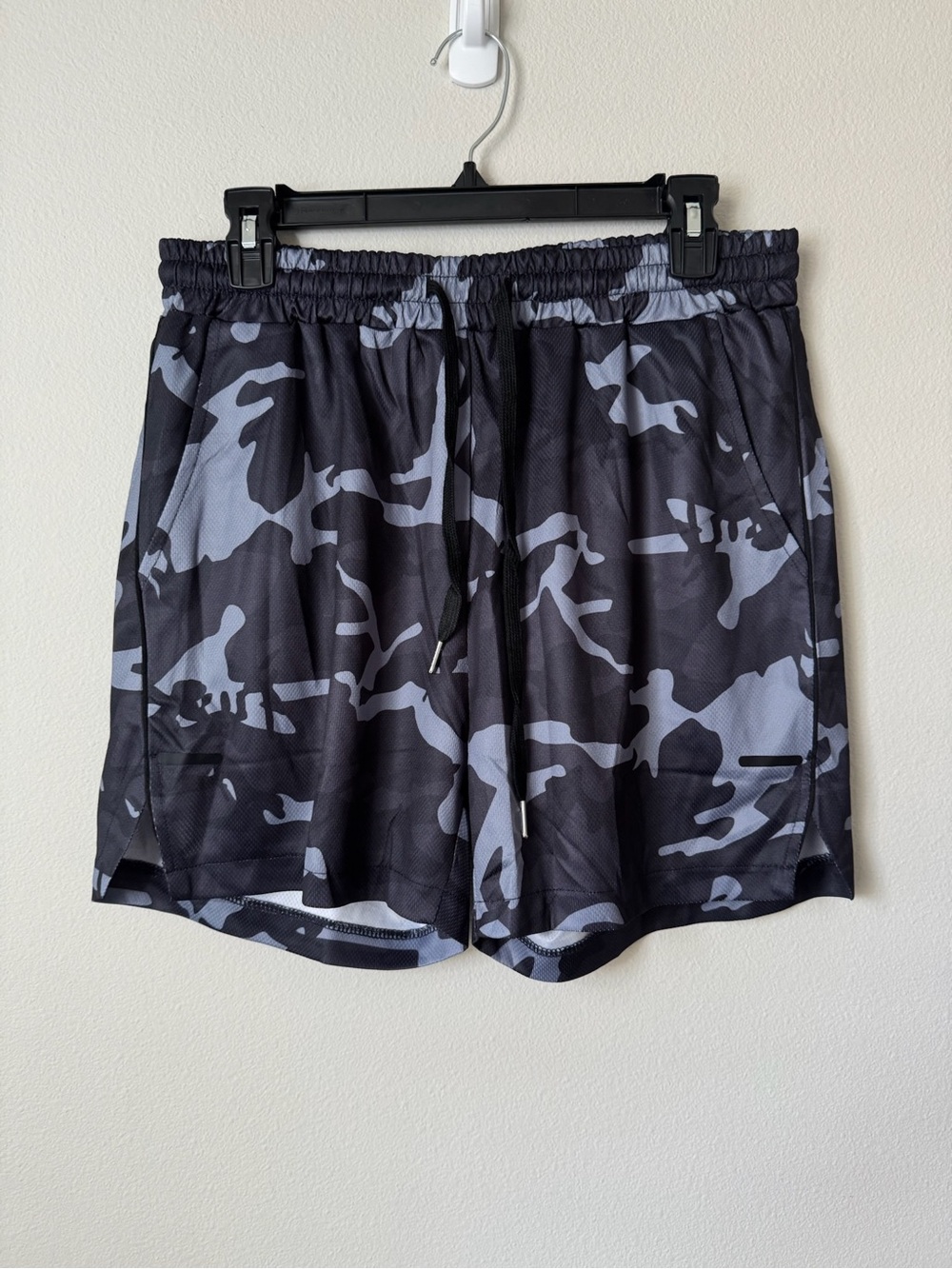 COOFANDY Mens Camo Athletic Shorts 4"‎ Gray Black Drawstring Gym Running Active
